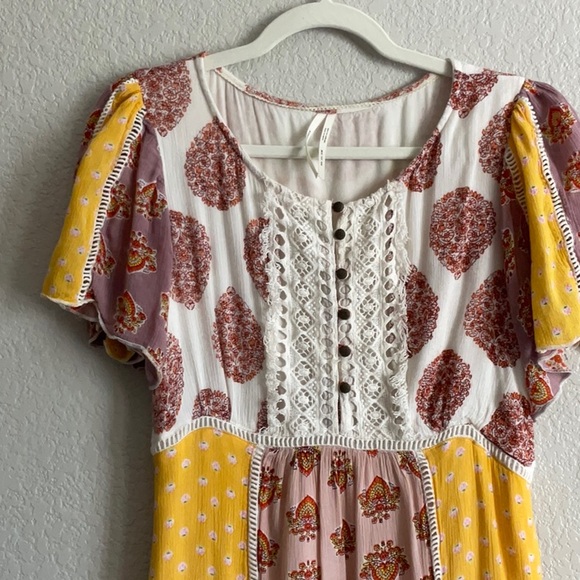 Anthropologie Yellow and Pink Ruffled Sundress - Picture 3 of 9